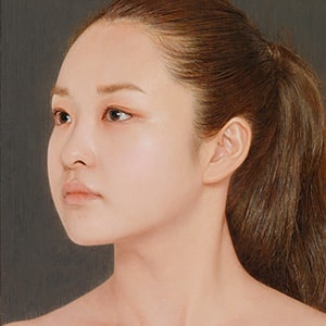 ポニーテールの女性像　44.7×27.5cm　2014年　acrylic, alkyd, oil on canvas